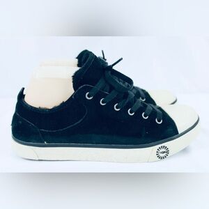 UGG 1888 Evera Black Suede Sheepskin Lined Warm Soft Sneakers Shoes-Womens 7